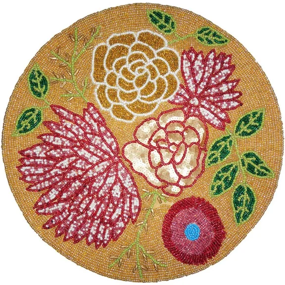 Golden Hand Beaded Table Placemats – Decorative Plate Chargers with Glass & Synthetic Beads – Elegant Dining Table Decor