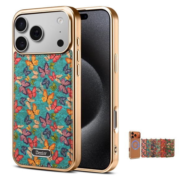Allytechgroup Case for iPhone 13 Pro Max, Magnetic Cover Compatible with Magsafe PU Leather Luxury Electroplated Soft TPU Frame Shockproof Floral Pattern Case, Butterflyblue