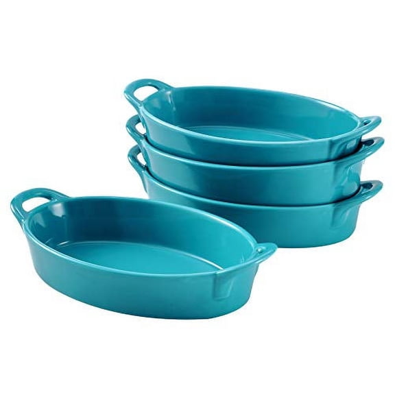 Bruntmor 8"x5" Oval Ceramic Deep Dish Pie Pan Set of 4, Teal