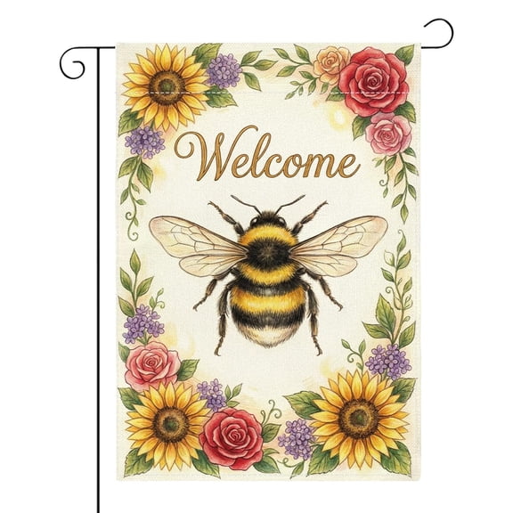 Welcome Spring Summer Small Garden Flag Seven Spotted Ladybug Gnome Daisy 12x18 Double Sided House Yard Decor