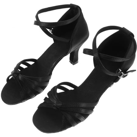 1 Pair of High-heeled Shoes Knotted Strap High Heels Latin Dancing Shoes for Lady - Size 37 (Black)