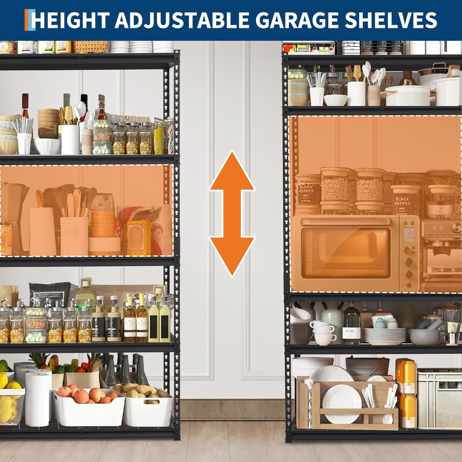 2500LBS 60" W x 24" D x 72" H Heavy Duty Garage Shelving, Adjustable 5-Tier Storage Shelves, Industrial Metal Shelving Units, Steel Organizer Wire Rack, Black