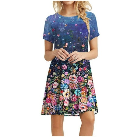 

Sweater Dress for Women White Dress Women Women s Casual Plain Baggy Short Sleeve Baggy Dress Floral Print Sunflower Print Dress Summer Dresses Homecoming Dresses on Clearance Blue XL