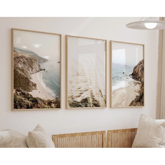 Luvia Coastal Prints Set Of 3, Beach Neutral Coastal Posters, Pampas Photography, Boho, Modern Wall Decor Set 3 Prints 8x12 UNFRAMED