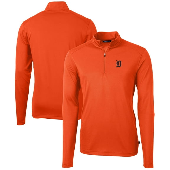 Men's Cutter & Buck  Orange Detroit Tigers Virtue Eco Pique Recycled Quarter-Zip Pullover Top