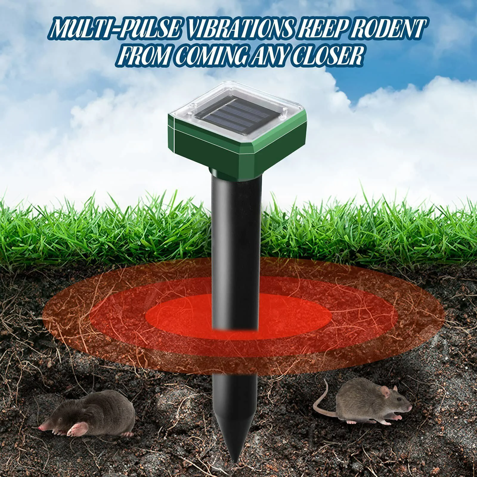 Mole Repellent Solar Powered,8 Pack Vole Repellent Outdoor Ultrasonic Powered Groundhog Deterrent Snakes Pest Rodent Sonic Vibration Stake for Lawn Garden
