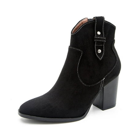 

Women s Cowboy Cowgirl Western Ankle Booties Pointed Toe Boots Ankle Boots Chunky Block Stacked Block Heel Side Zipper Fashion Chelsea Booties for Women