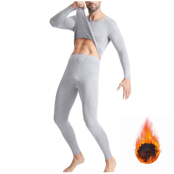 QSAWXQZ Men's 2PC Thermal Long Underwear Top and Pants Set Crew Neck Long Sleeve Fleece Lined Stretch Outdoor Base Layer 2XL