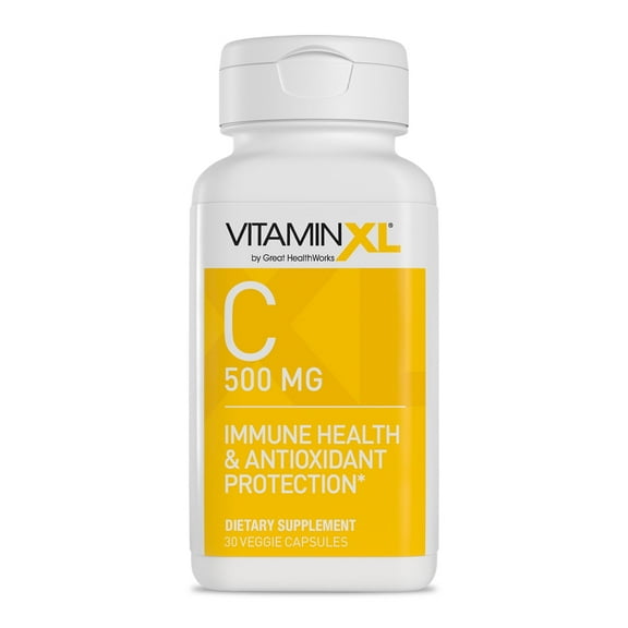 VitaminXL Vitamin C Supplement, 500 mg capsules provide Antioxidant support, helps immune health and collagen production (30 Vegan Capsules, 30-Servings)