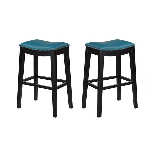 Bar Stool With Faux Leather Seat, Teal Faux Leather Counter Stools