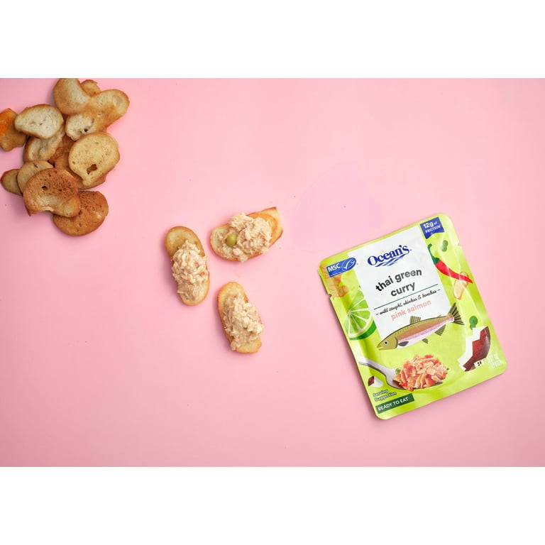 3 pack) Ocean's Wild Alaskan Pink Salmon, Thai Green Curry, 12g