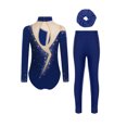 thumbnail image 2 of TTAO Kids Girls Sparkly Long Sleeve Gymnastics Leotard Ballet Dance Bodysuit and Athletic Leggings Hair Band Set Navy Blue 14, 2 of 5
