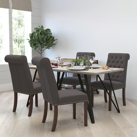 Merrick Lane Upholstered Parsons Chair with Nailhead Trim in Dark Gray Fabric - Set of 4