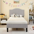 thumbnail image 2 of VECELO Set of 2 Twin Bed Frames, Modern Upholstered Platform Bed Frame with Flannel Fabric Adjustable Headboard, No Box Spring Needed, Gray, 2 of 6