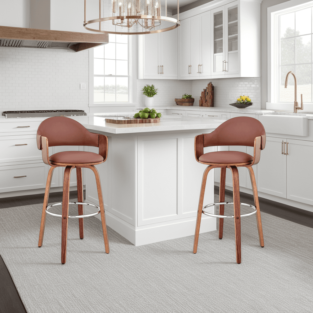 Daxton 26" Brown Faux Leather and Walnut Wood Bar Stool