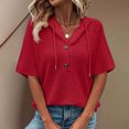 thumbnail image 7 of Ltctricy Women's Knit Tops Short Sleeve Half Button Drawstring Lightweight Hooded Shirts Loose Casual Blouses, 7 of 7