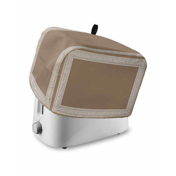 Fsddascl Brown Geometric Toaster Cover 2 Slice, Small Kitchen Appliance Covers, Vintage Greece Key Toaster Oven Cover with Loop, Bread Machine Cover Polyester Dust Cover Protection