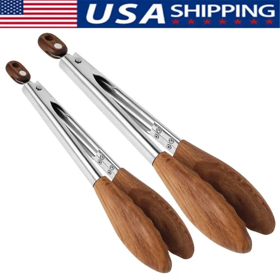 Walnut Wood Kitchen Tongs Food Serving Grill Multi Purpose Cooking Tongs/9Inch .