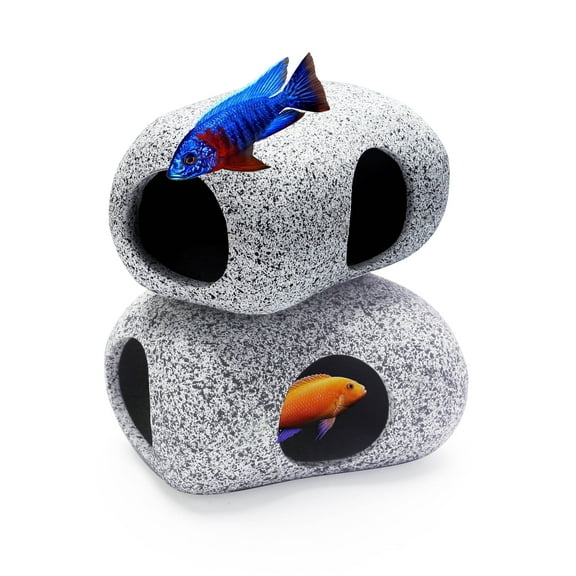 2PCS Aquarium Hideaway Rocks for Aquatic Pets to Breed, Play and Rest, Safe and Non-toxic Fish Tank Ornaments, Ceramic Decor Rocks for Betta