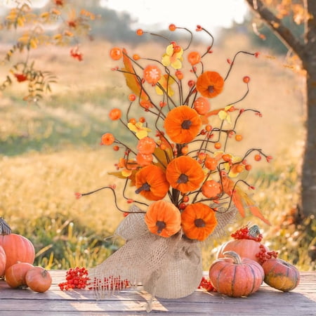 Cheapark Halloween Fall Decorations For Home, Artificial Pumpkin Maple Leaf Tree Tabletop Decor, Fall Tree With Lights For Fall Thanksgiving Home Indoor Decor