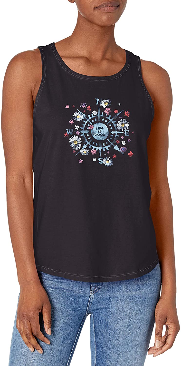 Life is Good Womens HighLow Crusher Graphic Tank Top, Jet Black, X