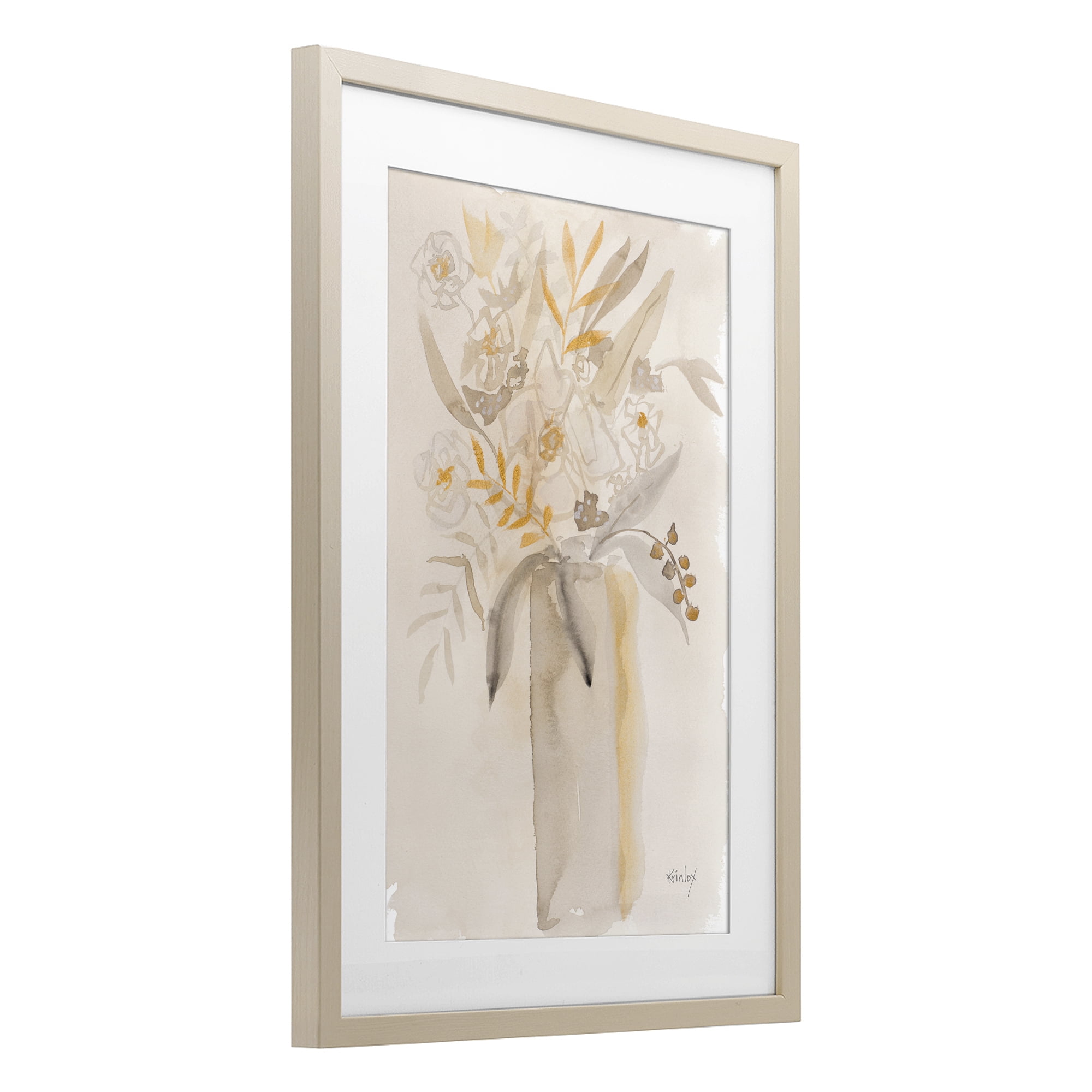 Stupell Industries Earthy Soft Flower Vase Birch Framed Print Under Glass, design by Krinlox