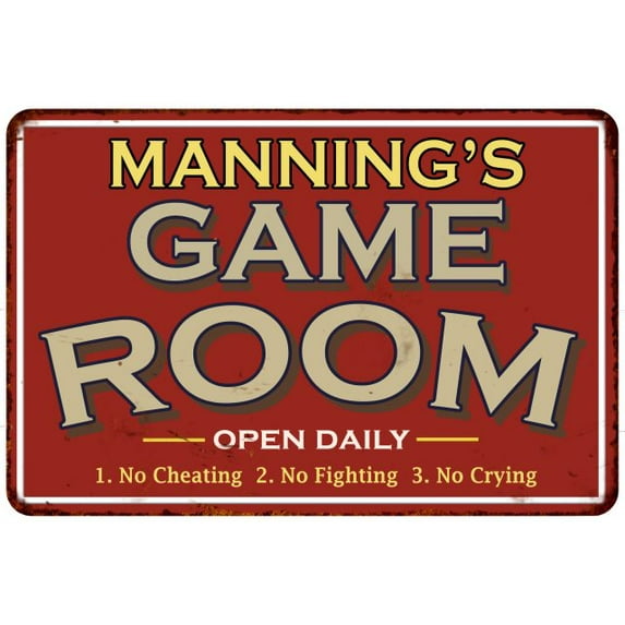 MANNING'S Game Room Sign Vintage Look 12 x 18 Matte Finish Metal 112180001272