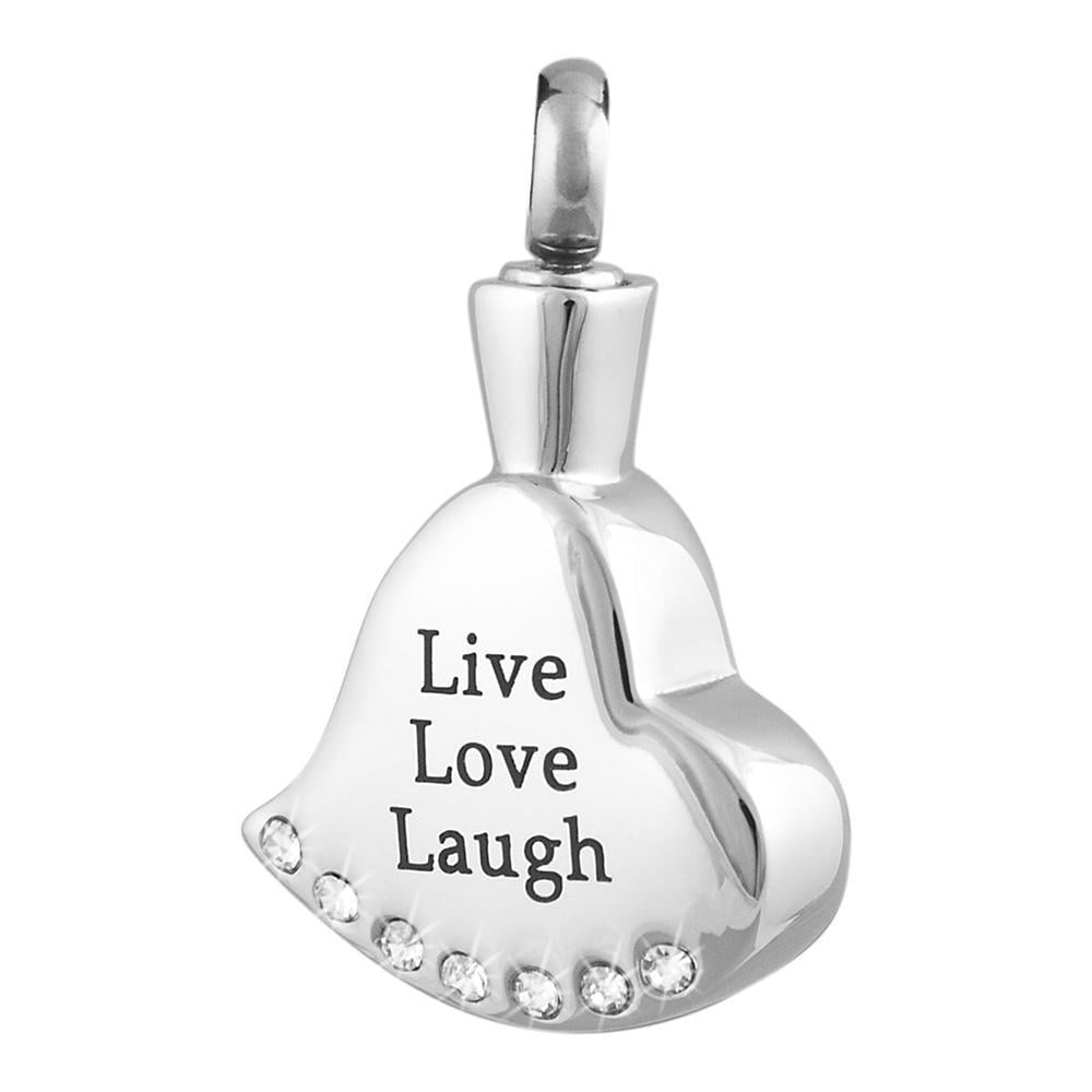"Live Love Laugh" Heart Cremation Jewelry Keepsake Urn Necklace and Funnel