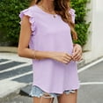 thumbnail image 7 of tklpehg Womens Summer Tops Short Sleeve Tee Shirt Vintage Solid Color Going Out Tops Lightweight Loose Blouses Casual Crewneck Ruffle Sleeve Elegan Tshirt (Purple,S), 7 of 7