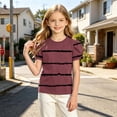 thumbnail image 6 of JOANKDMI Puff Sleeve Striped T Shirts Girls 14-15 Crewneck Short Sleeve Casual Tops Trendy Summer Graphic Basic Tees Pullover Blouse for Kids Everyday School Wear, 6 of 8