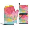 thumbnail image 1 of YFYANG Oven Mitts and Pot Holders Sets 4 Pieces, Non-Slip Heat Resistant Color Watercolor Pattern Kitchen Glove Pot Mat for Cooking and Baking, 1 of 8
