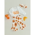 thumbnail image 3 of Newborn Baby Girls My 1st Halloween Outfits Long Sleeve Letter Romper Pumpkin Bell Bottoms Headband Fall Winter Clothes, 3 of 8