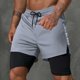 thumbnail image 2 of Mens Casual Pantalones Cortos Deportivos de Doble Capa Corriendo con Bolsillo de Cremallera Y Cordón de Cintura, Poliéster Atlético, 2 of 9