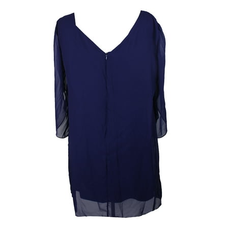 SLNY - Sl Fashions Plus Size Indigo Split-Sleeve Necklace Dress 22W ...