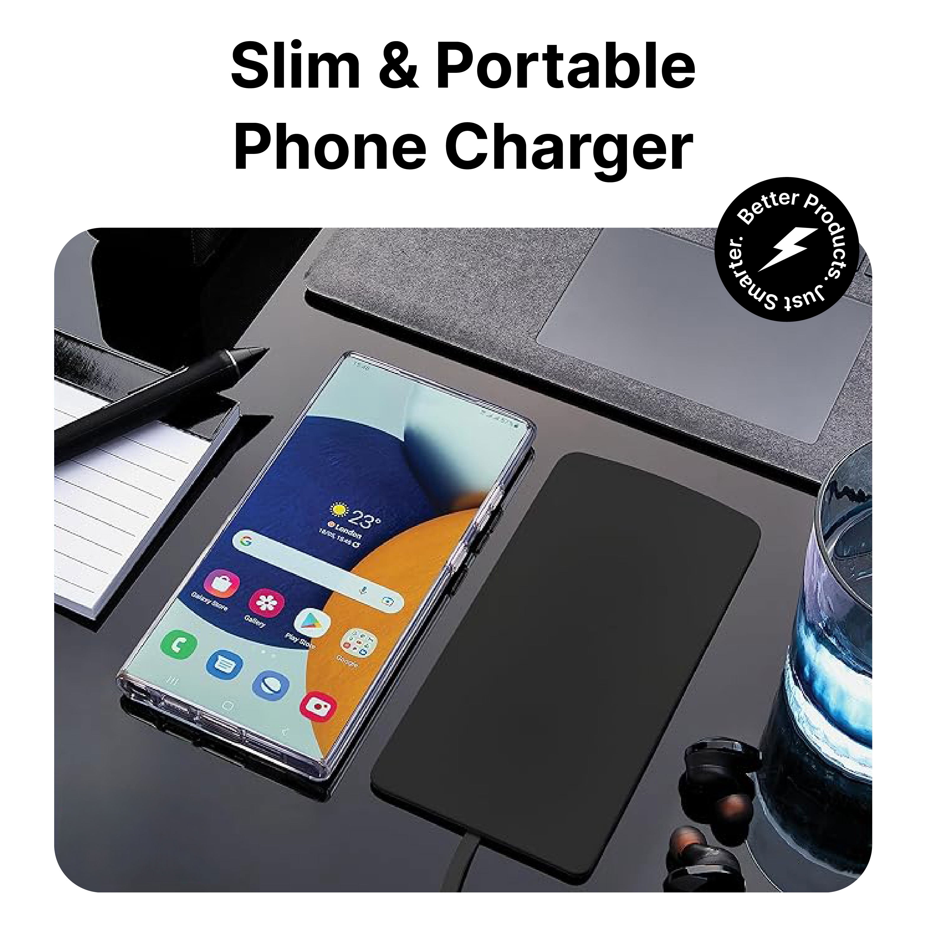 It's Just Smart 15W Ultra Slim Wireless Charger, Fast Universal Wireless Charging Pad for iPhone, Samsung & All Qi Enabled Devices, Black