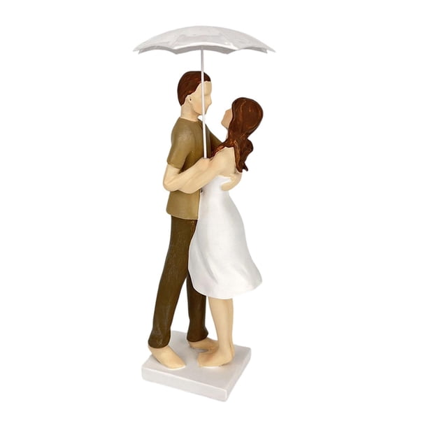 Figura de pareja, figura de amante artesanal, escultura de niño y niña con paraguas Abrazo