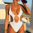thumbnail image 2 of WREESH Womens One Piece Swimsuits Solid Color Swimwear Slim Swimsuit Bikini Straped Swimsuits Sleeveless Bathing Suits White, 2 of 8
