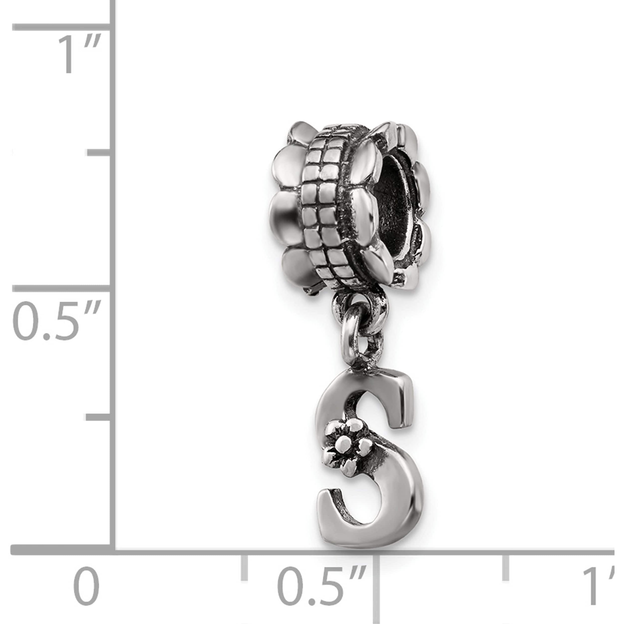 Sterling Silver Reflections Letter S Dangle Bead (18.18 X 5.45) Made In Thailand qrs1400s