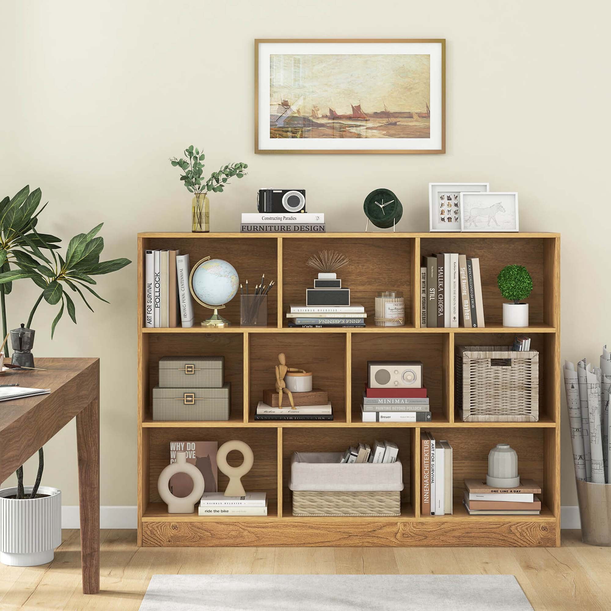 Costway 10-Cube Bookcase 41" Wooden Toy Storage Organizer for Kids Bookshelf Natural