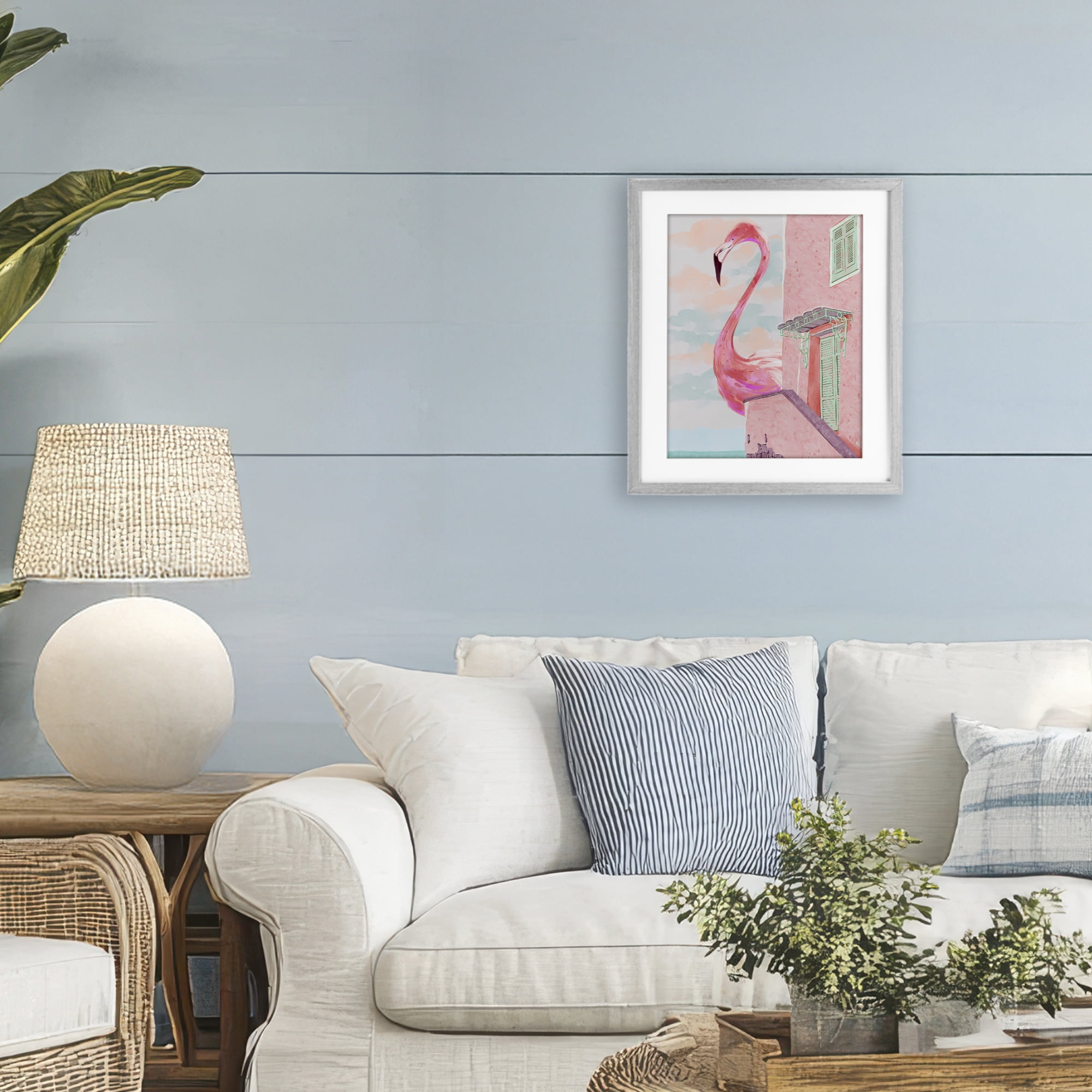 Stupell Industries Giant Flamingo with Seaside Balcony Gray Framed Print Under Glass, design by Ziwei Li