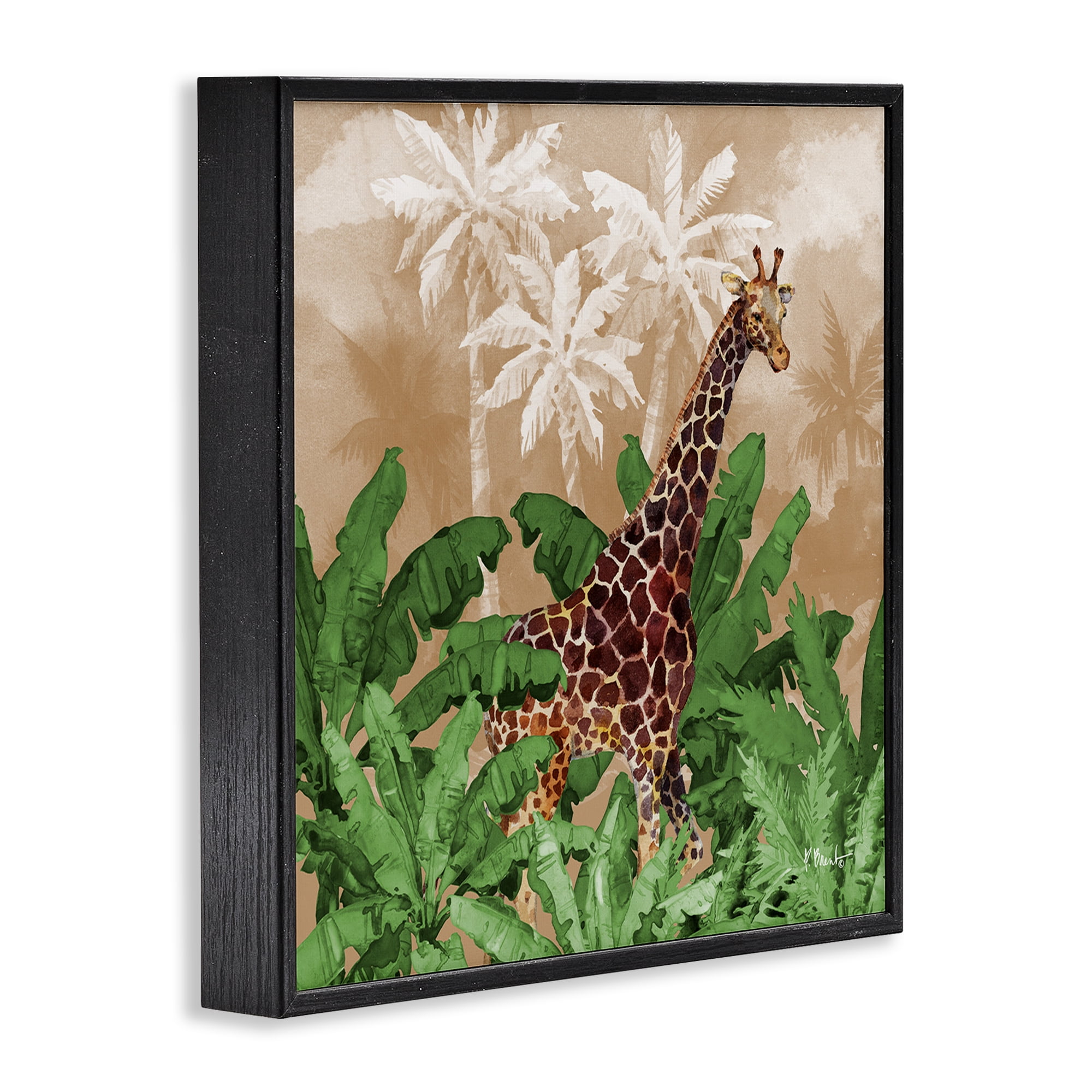 Stupell Industries Jungle Life Giraffe Animals & Insects Painting Black Framed Art Print Wall Art, 17 x 17