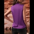 thumbnail image 4 of Blusa Elegante de Satén Cruzada con Cuello en V y Sin Mangas para Mujer Púrpura L, 4 of 8