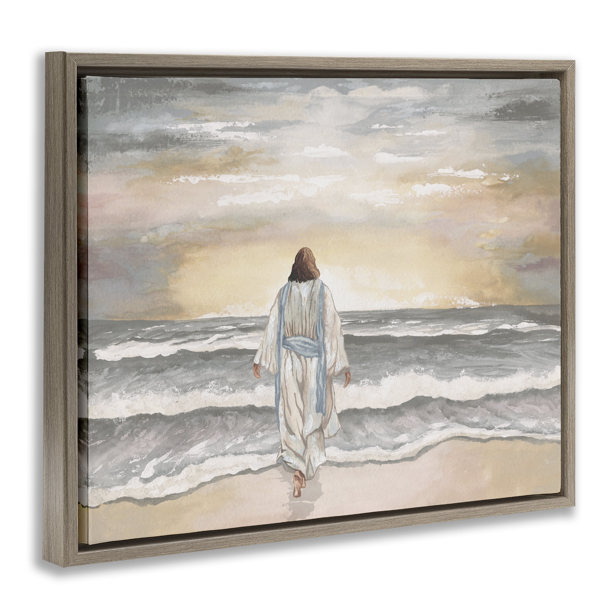 Stupell Industries Jesus Walks The Shore Brown Framed Floater Canvas Wall Art, design by Elizabeth Medley