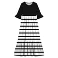 thumbnail image 4 of Girls Short Sleeve Maxi Dress Striped Print Casual Fit and Flare Party Dress with Pockets Black 5-6 Years, 4 of 7