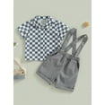 thumbnail image 2 of xiaxaixu Vêtements d'Été pour Garçons, Imprimé à Damier, Chemises à Manches Courtes à Col Rabattu, Hauts, Bretelles, Shorts, Ensemble 2 Pcs, 2 of 8