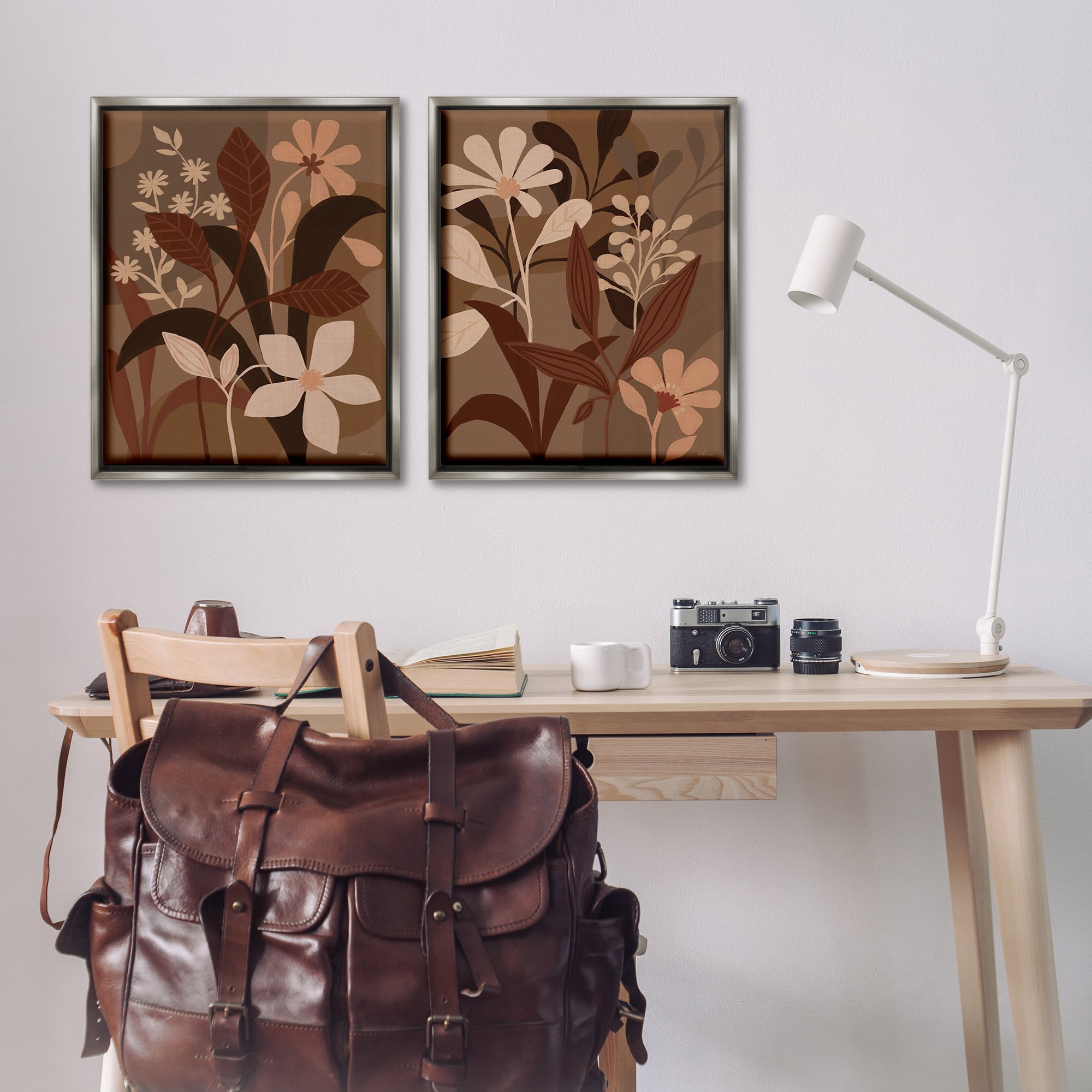 Stupell Industries Modern Boho Flower Bundle Floral & Botanical Painting Gray Floater Framed Canvas Art Print Wall Art, 31 x 25, Set of 2