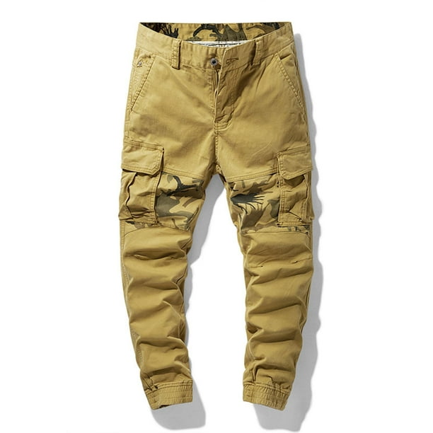 Pantalones largos de moda para hombre, casuales, de color sólido, cargo, con bolsillos y cremallera, cintura elástica, pantalones largos de algodón para hombre.