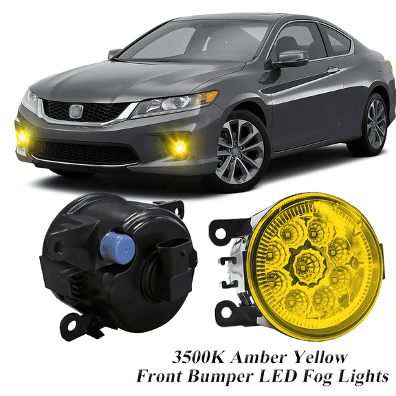 Pair Round LED Fog Lights for Honda Accord Coupe (2-Door) 2013 2014 2015, 55W 3500K Amber Yellow Off-Road Lamps Black Front Bumper LED Fog Lights
