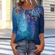 thumbnail image 1 of Xuyuer Unisex Print 3/4 Sleeve Tee - Fashion Women's Loose Casual Round Neck 3/4 Sleeve Oversized Top for Music Festival Grounds, and Free-Spirited Gender-Neutral Layered Street Style, 1 of 7