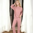 thumbnail image 5 of Women's Waffle Knit Hoodie Lounge Set with Front Pocket and Relaxed Fit Pants - X Large, Mauve Pink, 5 of 6